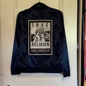 TRUE RELIGION Embroidered Satin Bomber Jacket Size small